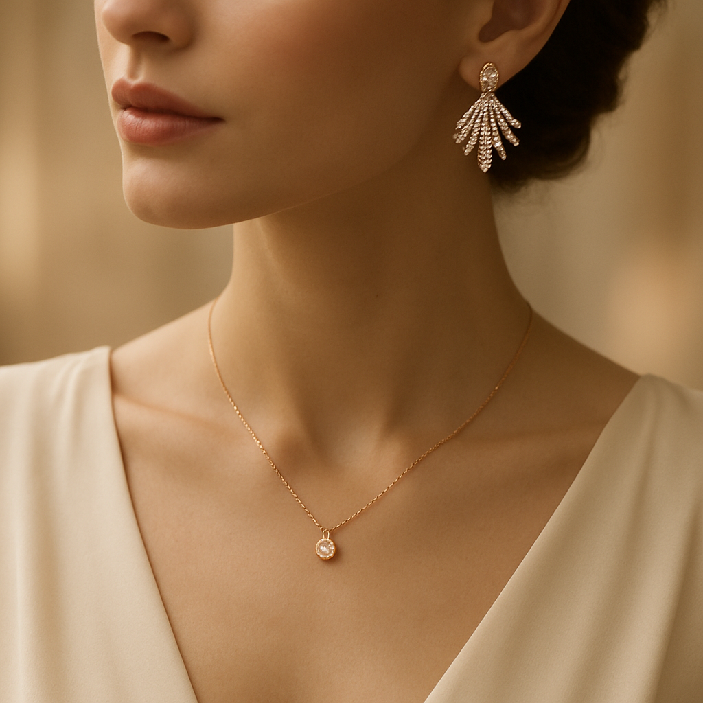 Woman wearing Kevify rose gold jewelry